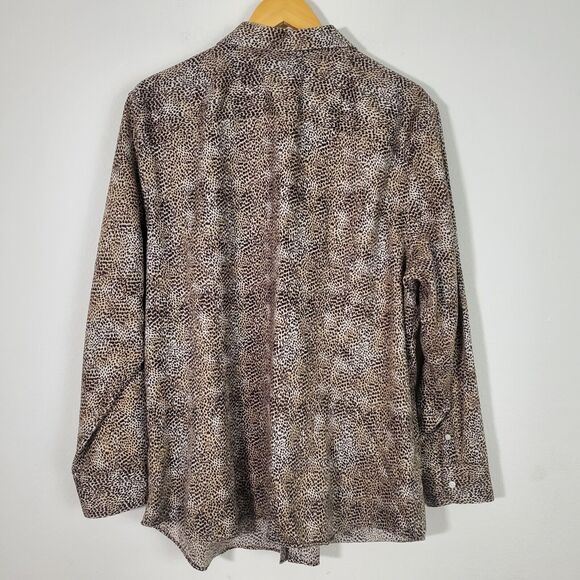 Chaps Women's Top 2X Brown Cheetah Print Button Up Classic Business No Iron - Picture 8 of 10